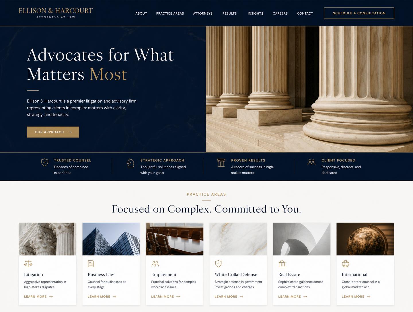 Luxury Law Firm website concept design by Aria Studios